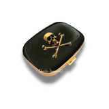 Skull and Crossbones Pill Box Inlaid in Hand Painted Glossy Black Enamel Gothic Punk with Personalized and Color Options
