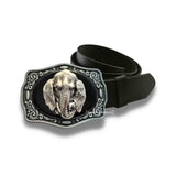 Elephant Head Belt Buckle Inlaid in Hand Painted Glossy Black Enamel Art Deco Safari Design with Color Options