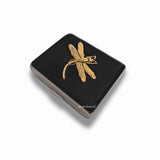 Antique Gold Dragonfly Pill Box Case with 8 Individual Compartments Painted in Black Enamel Art Nouveau Design with Personalized Options