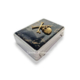 Skull and Crossbones Jewelry Box Inlaid in Hand Painted Black with Gold Swirl Enamel Vintage Style with Personalized and Color Options