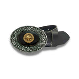 Compass Medallion Belt Buckle Inlaid in Hand Painted Glossy Black with Silver Splash Enamel Nautical Inspired with Color Options Available