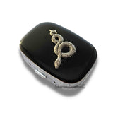 Antique Silver Snake Pill Box Inlaid in Hand Painted White Enamel Vintage Style Serpent Design with Personalized and Color Options Available