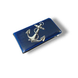Anchor Money Clip Inlaid in Hand Painted Enamel Navy Glossy Finish Admirality Nautical Design with Personalized and Color Options