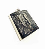 Angel Wings Flask Inlaid in Hand Painted Black Ink Swirl Enamel Neo Victorian Inspired Custom Colors and Personalized Options