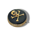 Skull and Crossbones Pill Box Inlaid in Hand Painted Black Enamel Goth Inspired with Personalized and Color Options Available