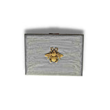 Queen Bee Cigarette Case Inlaid in Hand Painted Metallic Black Enamel Art Deco Style with Personalized and Color Options