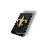 Antique Gold Fleur De Lis Money Clip Inlaid in Hand Painted Onyx Enamel French Monarchy Inspired with Personalized and Color Option