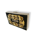 Art Nouveau Wallet Inlaid in Hand Painted Black Enamel Ornate Filigree RFID Blocker Credit Card Case with Personalized and Color Options