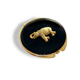 Elephant Compact Mirror in Hand Painted Glossy Black Enamel Art Deco Safari with Color and Personalized Options