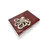 Antique Silver Octopus Metal Cigarette Case Inlaid in Hand Painted Ox Blood Opaque Enamel Nautical Style with Personalized and Color Option