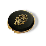 Art Nouveau Compact Mirror in Hand Painted Glossy  Black Enamel Ornamental Buckle Design with Color and Personalized Options