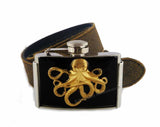 Octopus Flask Belt Buckle Inlaid in Hand Painted Black and Silver Splash Enamel  Vintage Style with Color Options