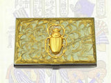 Business Card Case Steampunk Scarab Inlaid in Hand Painted Enamel Gold Scroll Design Egyptian Beetle Custom Colors and Personalized Options