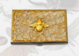 Queen Bee Business Card Case Inlaid in Hand Painted Bronze Enamel Neo Victorian Insect with Color and Personalized Options
