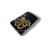 Antique Gold Octopus Cigarette Case Inlaid in Hand Painted Black Enamel Neo Victorian Kraken Metal Wallet with Personalized and Color Option