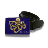 Antique Gold Octopus Belt Buckle in Glossy Navy Enamel Gothic Victorian Nautical Inspired Kraken with Custom Colors Available