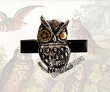 Steampunk Owl Tie Clip Inlaid in Hand Painted Enamel Gear Sprocket Sci Fi Fantasy Inspired Tie Bar Custom Colors Available