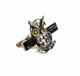 Steampunk Owl Tie Clip Inlaid in Hand Painted Enamel Gear Sprocket Sci Fi Fantasy Inspired Tie Bar Custom Colors Available
