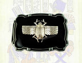 Winged Scarab Belt Buckle in Antique Silver Egyptian Beetle Ornate Buckle in Black Glossy Enamel with Custom Colors Available