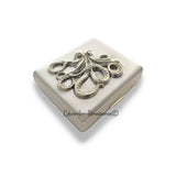 Antique Silver Octopus Pill Box with 8 Compartments Nautical Inspired Inlaid in Hand Painted White Enamel with Personalized and Color Option