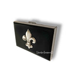Fleur de Lys Wallet with Accordion Divider Inlaid in Hand Painted Black Enamel RFID Blocker Case with Personalized and Color Options