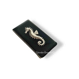 Seahorse Money Clip Inlaid in Hand Painted Glossy Black Enamel Vintage Inspired Natical Design Custom Colors and Personalized Options