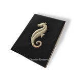 Antique Silver Seahorse Cigarette Case in Hand Painted Glossy Black Enamel Vintage Nautical Design with Personalized and Color Options