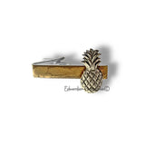 Antique Silver Pineapple Tie Clip in Hand Painted Metallic Gold Enamel Vintage Style Tropical Style with Cufflinks and Tie Pin Set Option