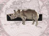 Rhinoceros Tie Clip Inlaid in Hand Painted Black Enamel NeoClassic Inspired Tie Bar Accent with Tie Pin and Cufflink Set Option