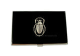 Scarab Business Card Case inlaid in Hand Painted Black Enamel Egyptian Beetle Gothic Victorian Style with Personalized and Color Options