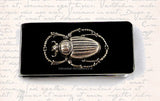 Scarab Money Clip Inlaid in Hand Painted Black Enamel Egyptian Beetle Gothic Inspired with Custom Colors and Personalized Options