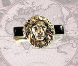 Antique Sterling Silver Lion Head Tie Clip Inlaid in Hand Painted Glossy Black Enamel Neo Victorian Safari Vintage Style Leo