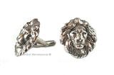 Antique Sterling Silver Lion Head Tie Clip Inlaid in Hand Painted Glossy Black Enamel Neo Victorian Safari Vintage Style Leo