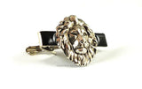 Antique Gold Lion Head Tie Clip Inlaid in Hand Painted Glossy Black Enamel Neo Victorian Safari Vintage Style Leo with Custom Color Options