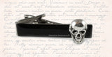 Antique Silver Skull Head Tie Clip Gothic Victorian Tie Bar Accent Inlaid in Hand Painted Black Onyx Glossy Enamel Custom Colors Available