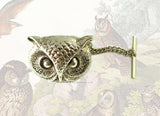 Antique Silver Owl Head Tie Pin with Bar and Chain Vintage Inspired Tie Accent Brooch