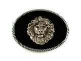 Lion Head Belt Buckle Inlaid in Hand Painted Glossy Onyx Enamel Neo Victorian Oxidized Leo Oval Buckle with Color Options