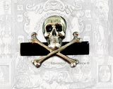 Skull and CrossbonesTie Clip Vintage Style Antique Sterling Silver Gothic Neck Tie Bar Accent Black Enamel with Color Options