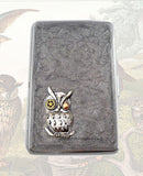Steampunk Cigarette Case Mechanical Owl with Gear and Cog Inlaid in Hand Painted Enamel Robot Owl Metal Wallet Personalized Options