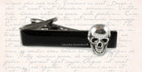 Brass Skull Head Tie Clip Gothic Victorian Tie Bar Accent Inlaid in Hand Painted Black Onyx Glossy Enamel Custom Colors Available