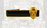 Brass Skull Head Tie Clip Gothic Victorian Tie Bar Accent Inlaid in Hand Painted Black Onyx Glossy Enamel Custom Colors Available