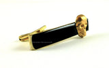Brass Skull Head Tie Clip Inlaid in Hand Painted Enamel Metallic Gold Tie Bar Custom Colors Available