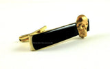Brass Skull Head Tie Clip Gothic Victorian Tie Bar Accent Inlaid in Hand Painted Black Onyx Glossy Enamel Custom Colors Available