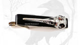 Antique Silver Crow Skull Tie Clip Inlaid In Hand Painted Onyx Enamel Raven Tie Bar Accent Vintage Style with Color Options Available
