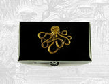 Octopus Pill Box Inlaid in Hand Painted Black with Silver Splash Enamel Kraken Nautical Style with Personalized and Color Options