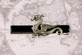 Dragon Tie Clip in Antique Sterling Silver Large Slide Tieclip Game of Thrones Inspired Tie Bar Accent Inlaid in Black Glossy Enamel