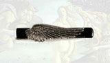 Angel Wing Tie Bar Inlaid in Hand Painted Black Glossy Enamel on Antique Sterling Silver Large Slide Tie Bar Accent with Color Options