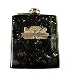 Egyptian Sphinx Flask Inlaid in Hand Painted Black with Silver Splash Glossy Enamel Art Deco Inspired Custom Colors and Personalized Option