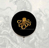 Octopus Round Metal Pill Box Inlaid in Hand Painted Enamel Neo Victorian Kraken Nautical Inspired Personalized and Color Options