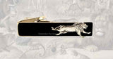 Running Lion Tie Clip Inlaid in Hand Painted Glossy Black Onyx Enamel Safari Inspired Vintage Style Leo Neck Tie Bar Accent